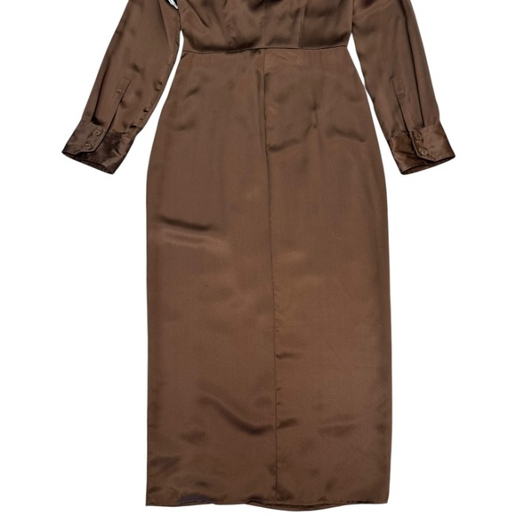 NWT Sold Out Reformation Lyon Silk Midi Shirt Dress in Brown Size 6 - Picture 9 of 12